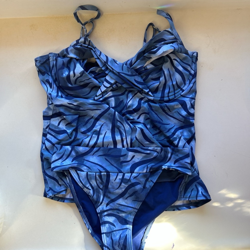 SUNSET Blue Zebra-Print Girls' Tankini Swim Set